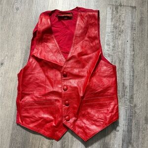 Supreme Red Vest with Notched Lapels leather biker wear